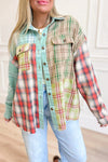 Women's Cozy Green Plaid Flannel Shacket - Stylish Button-Down Overshirt for Effortless Layering and Comfort