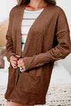 Cozy Women's Coffee Textured Open Front Cardigan with Pockets - Stylish Layering Essential for Fall & Winter Fashion