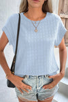 Women's Sky Blue Textured Batwing Sleeve T-Shirt - Casual Fit for Effortless Everyday Style and All-Day Comfort