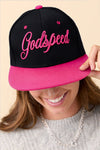 Stylish Women's Rose Red Color Block Cap with Godspeed Embroidery - Trendy Headwear for All Occasions