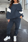 Navy Blue Women's Cozy Drop Shoulder Sweatshirt & Joggers Set for Effortless Style and Everyday Comfort