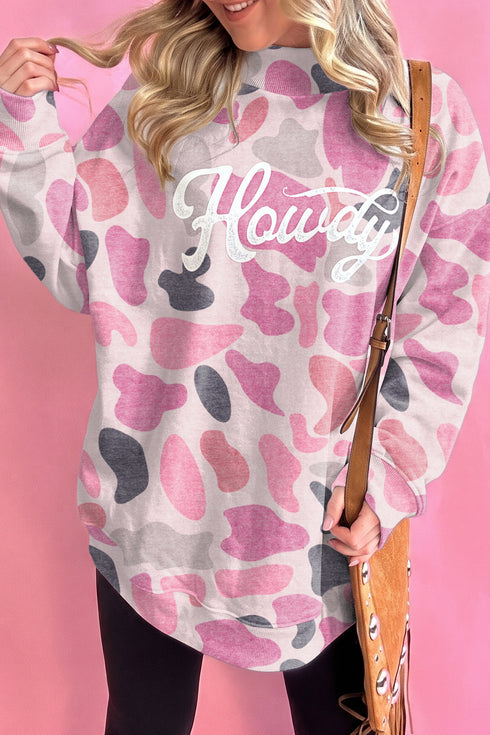 Trendy Women's Pink Camo Baggy Pullover Sweatshirt - Stylish Western-Inspired Casual Wear for Ultimate Comfort