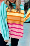 Cozy Women's Yellow Gradient Striped Ribbed Sweater - Loose Fit for Casual Chic Style