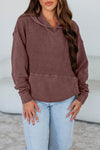 Women's Mineral Wash Hoodie with Contrast Textured Patchwork and Kangaroo Pocket - Stylish Solid Color Pullover