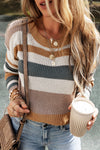 Cozy Women's Camel Colorblock Knit Sweater - Classic Round Neck for Chic Style and Comfortable Everyday Wear