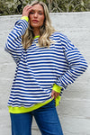 Cozy Women's Casual Striped Cotton Blend Sweatshirt - Relaxed Fit for Everyday Comfort and Effortless Style