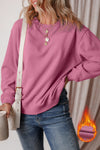 Cozy Women's Meadow Mauve Fleece-Lined Sweatshirt - Relaxed Drop Shoulder Terry Top for Casual Chic Comfort