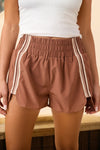 Chestnut Women's Athleisure Shorts with Elastic Waist and Varsity Stripes for Effortless Summer Comfort