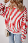 Cozy Women's Orange Striped Drop Shoulder Sweatshirt - Relaxed Fit Crew Neck for Effortless Casual Style