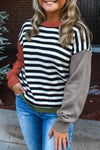 Trendy Women's Gray Colorblock Sweater with Striped Sleeves for a Stylish and Modern Look