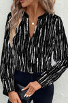 Chic Women's Black Abstract Print V-Neck Blouse - Comfortable Fall Top for Layering & Everyday Style
