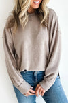 Stylish Women's Parchment Ribbed Knit Long Sleeve Top with Raw Seams – Comfortable Layering Essential for Every Wardrobe