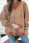Trendy Women's Brown Colorblock Oversized Sweatshirt - Casual Drop Shoulder Design with Stylish Stripes