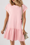 Women's Apricot Pink Cap Sleeve Drop Waist T-Shirt Dress - Casual Chic Everyday Style for Effortless Comfort