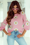 Trendy Women's Pink Floral Drop Shoulder Sweater - Cozy Knit for Effortless Casual Style and All-Day Comfort