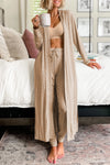 Cozy Women's Parchment Long Cardigan and Skinny Pants Lounge Set - Stylish Relaxation Outfit for Casual Comfort