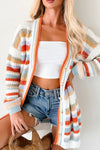 Women's Cozy Orange Striped V-Neck Cardigan Tunic Sweater - Stylish Layering Essential for Fall Fashion