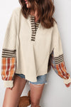 Women's Soft Beige Waffle Knit Long Sleeve Top - Cozy Casual Style for Everyday Comfort and Effortless Chic