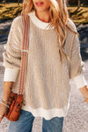 Women's Cozy Loose Fit Chestnut Striped Knit Sweater with Contrast Edges for Casual Autumn Outfits