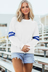 Cozy Cotton Blend Women's Varsity Striped Sweatshirt - Stylish Casual Fit for Effortless Everyday Comfort