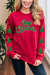 Cozy Women's Red Shimmer Christmas Tree Sweatshirt with Festive Patch - Perfect Holiday Apparel for Celebrations