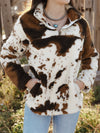 Cow Print Zip Collar Fleece Sweatshirt