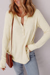 Soft Beige Textured Knit Long Sleeve Top for Women – Cozy Casual Layering Essential for Every Season