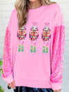 Pink Nutcracker Sequin Sleeve Christmas Sweatshirt