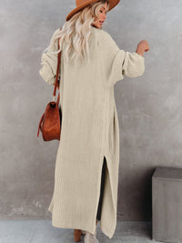 womens-cardigans-solid-lapel-3-4-sleeve-slit-cardigan