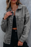 Chic Women's Oversized Blue Striped Denim Jacket with Pockets - Effortless Casual Outerwear for Trendy Everyday Style