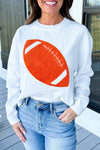 Women's Cozy Orange Chenille Crew Neck Sweater with Embroidery - Stylish Pullover for Game Day Comfort