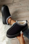 Women's Black Contrast Print Plush Lined Snow Boots - Cozy Suede Winter Footwear for Cold Weather Adventures