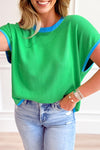 Women's Casual Green Short Sleeve Knit Sweater - Comfortable Everyday Top for Effortless Style