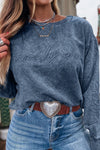 Cozy Women's Real Teal Mineral Wash Sweatshirt with Letter Embroidery - Casual Loose Fit for Everyday Comfort