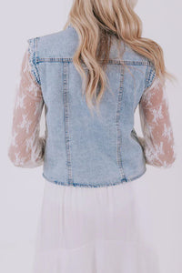 Beau Blue Scalloped Trim Patch Pocket Button Front Denim Vest