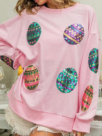 Sparkling Pink Easter Egg Drop Shoulder Oversized Sequin Sweatshirt