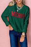 Women's Cozy Blackish Green Christmas Raglan Sweater with Festive Letter Print for Holiday Cheer and Comfort