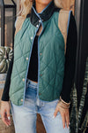 Women's Cozy Evergreen Color-Block High Neck Quilted Vest with Snap Buttons - Stylish Layering Essential for Fall