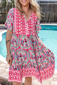 Bohemian V-Neck Short Sleeve Mini Dress