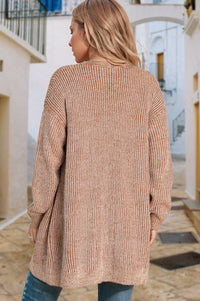 Straw Yellow Solid Open Knit Cardigan with Pockets