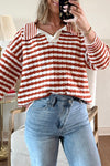 Chic Women's Cozy Cinnamon Striped Sweater with Collared Design for Ultimate Warmth and Comfort in Fall Fashion