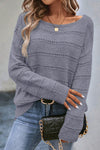 Light Grey Pointelle Knit Sweater for Women - Cozy Boat Neck, Drop Shoulder Design for Effortless Everyday Style