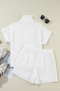 white-leopard-jacquard-quarter-zip-tee-and-shorts-set