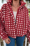 Cozy Women's Red Plaid Zip-Up Winter Coat - Plush Fabric for Warmth & Stylish Cold Weather Comfort