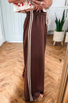 Cinnamon Wide Leg Women's Pants with Varsity Stripes and Comfortable Drawstring Waist for Effortless Style