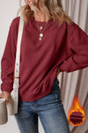 Cozy Burgundy Women's Fleece-Lined Drop Shoulder Sweatshirt for Casual Style and Ultimate Comfort