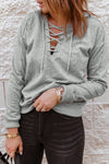 Stylish Women's Grey Lace-Up Hoodie - Comfortable Casual Pullover with Adjustable Fit for Everyday Fashion