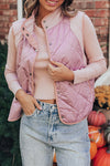 Women's Light Pink High Neck Quilted Vest with Snap Buttons - Trendy Layering Essential for Fall Fashion