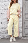Women's Apricot Color Block 2-Piece Loose Fit Pullover & Pants Set for Casual Comfort & Chic Everyday Style