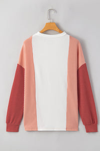 Pale Chestnut Color Block Corded Long Sleeve Top